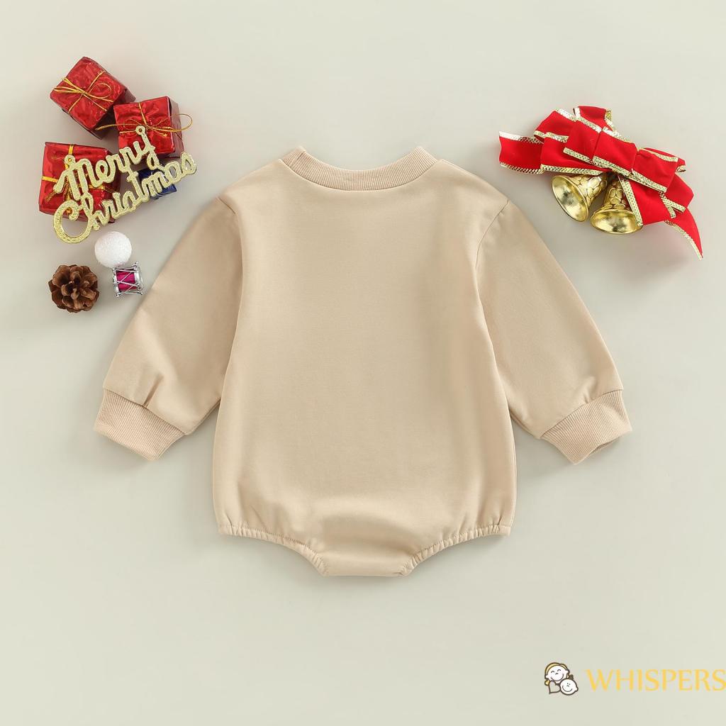 Áo Liền Quần Dài Tay Có Nút In Chữ Ông Già Noel Cho Bé 0-24 Tháng Tuổi