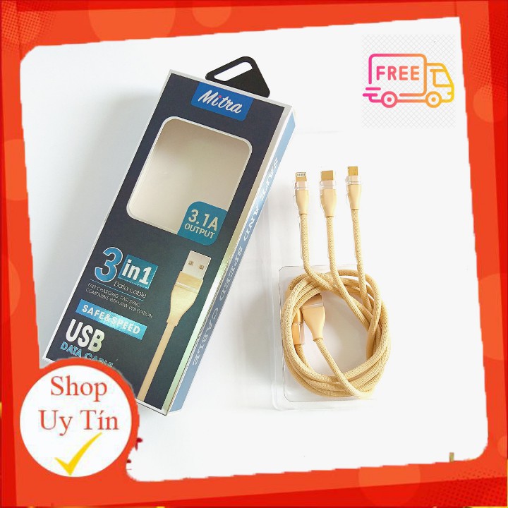 Dây sạc điện thoại đa năng trên ô tô - Type C + Lightning + Micro
