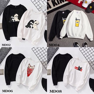 Áo sweater dáng rộng cổ tròn in hình ngộ nghĩnh
