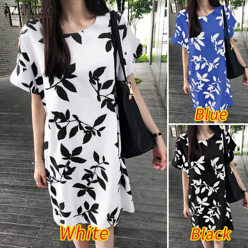 Đầm lửng ZANZEA tay ngắn cài nút phía sau phong cách vintage thời trang cho nữ