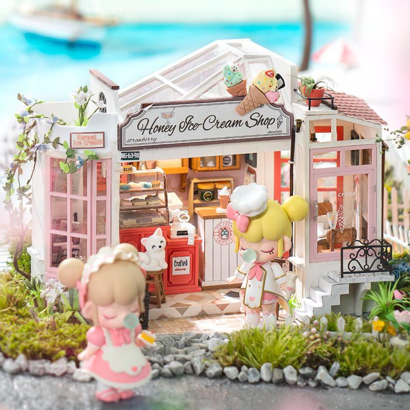 Đồ Chơi Lắp Ráp Bằng Gỗ 3D Mô Hình Nhà Tí Hon Robotime Honey Ice-cream Shop DG148