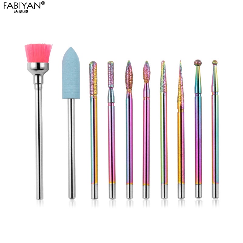 Set 10 đầu mài móng FABIYAN loại bỏ biểu bì và sơn gel UV acrylic cho máy mài điện kèm hộp đựng