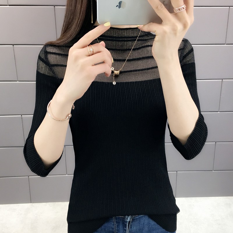 Áo len tay lỡ phối lưới thời trang nữ | BigBuy360 - bigbuy360.vn