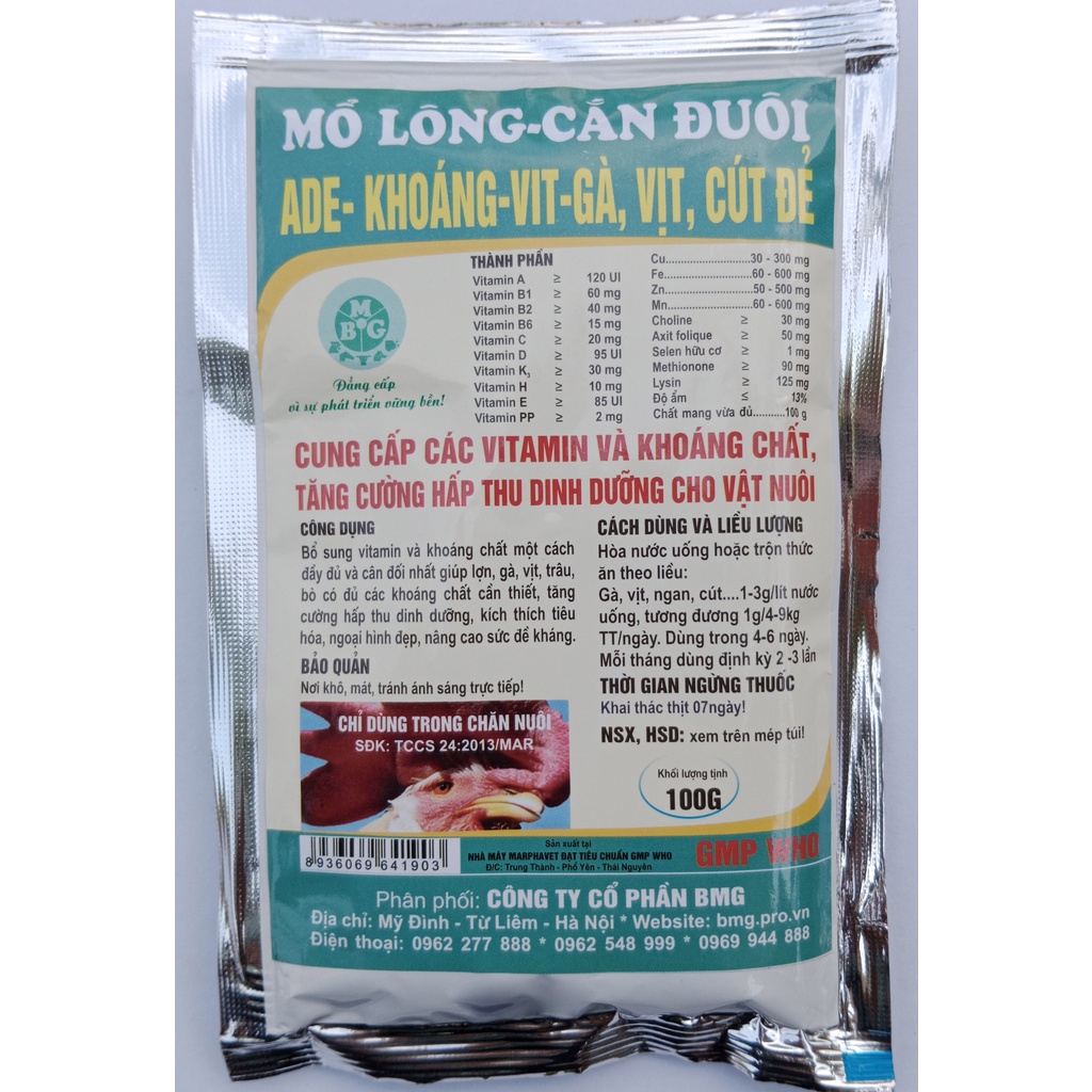 1 gói ngày ngày lớn 100g Premix khoáng vi lượng dùng tốt cho gia súc, gia cần, gà chọi, gà đá, chim cảnh