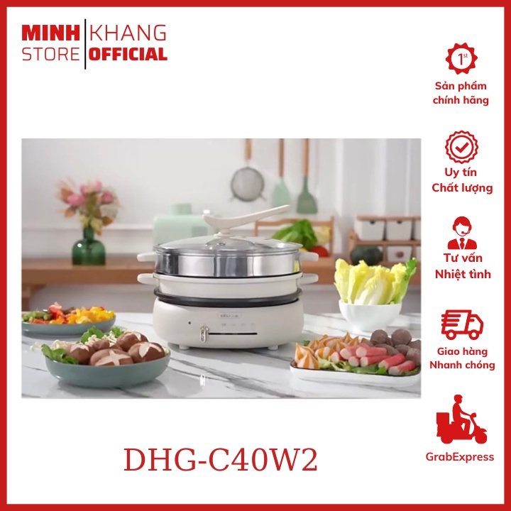 Nồi Lẩu - Nướng Bear DHG-C40W2 3 in 1 Kèm Khay Hấp - HÀNG CÓ SẴN - Bảo Hành 12 Tháng (Tặng Kèm Kẹp Thịt)