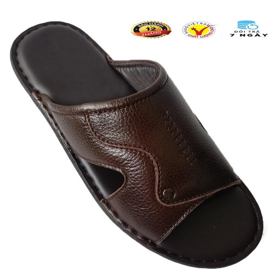 Dép Da Nam Da Bò, Dép Nam Quai Ngang Da Bò Thật Cao Cấp HKT Shop DN106
