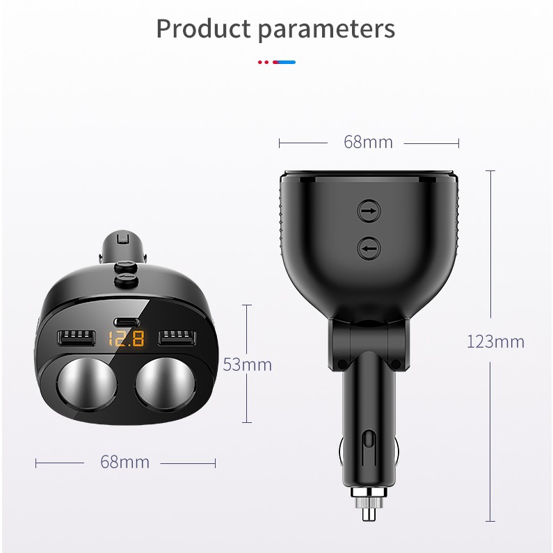 Tẩu Sạc Nhanh Thông Minh USB QC3.0 3.1A Kèm 2 Cổng USB + 2 Ổ Cắm Thuốc Lá Điện Áp