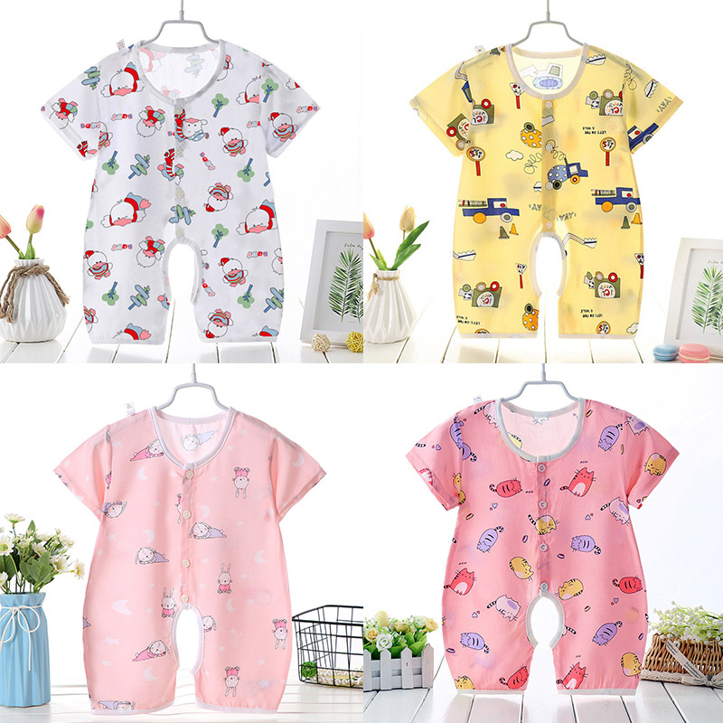 Áo Liền Quần Tay Dài Vải Cotton Mỏng Thời Trang Mùa Hè Cho Bé
