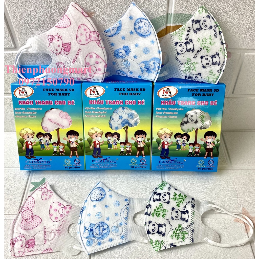 Khẩu Trang IN HÌNH cho bé 5D KIDS FAMAPRO hộp 10 cái 3 lớp kháng khuẩn