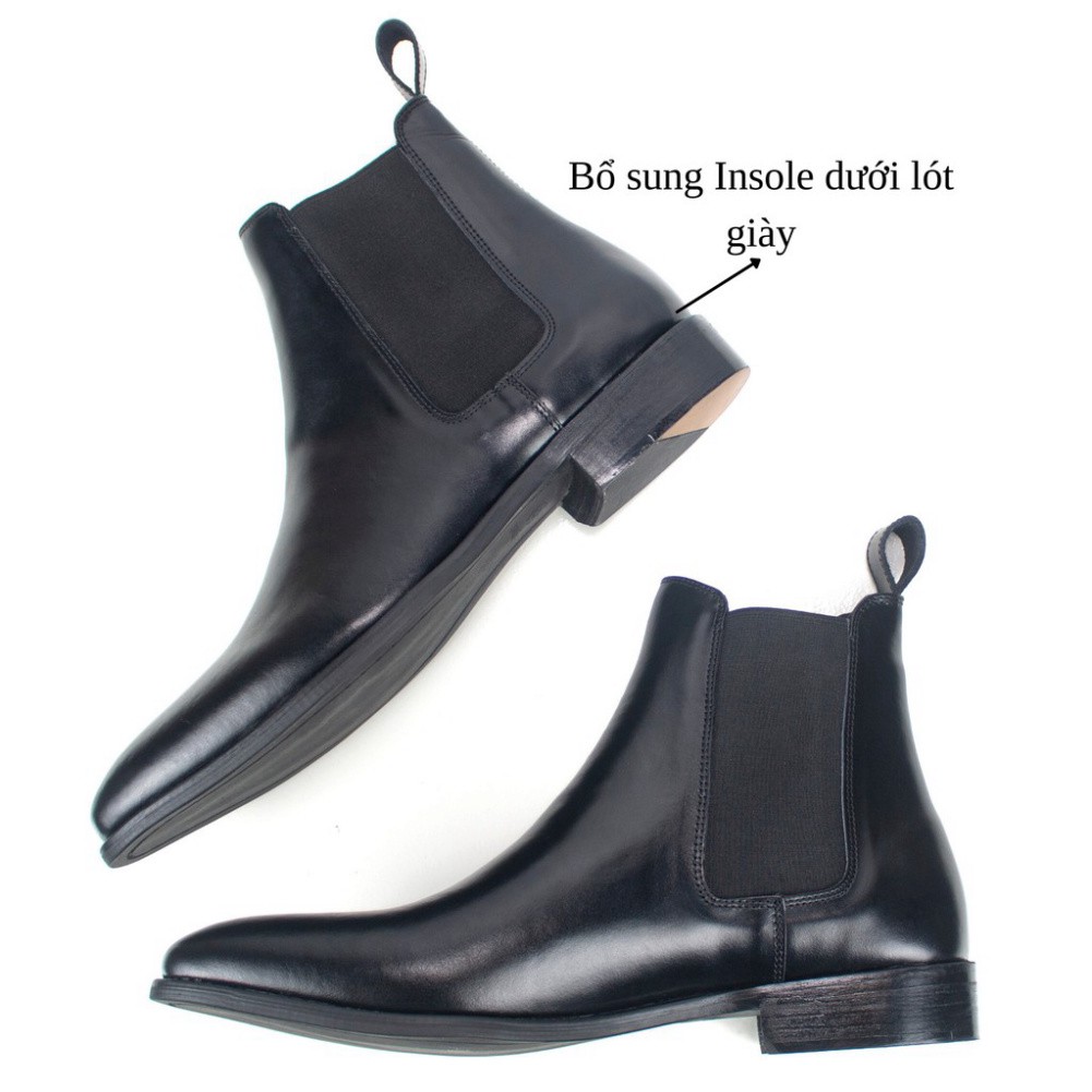Giày Chelsea boots da bò màu đen đế độn 3.5cm thời trang | BigBuy360 - bigbuy360.vn