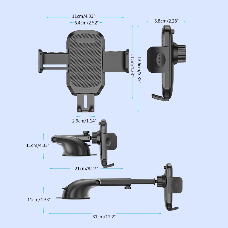 Giá Đỡ Điện Thoại Gắn Kính Chắn Gió Xe Hơi Cổ Ngỗng Xoay 50-110mm