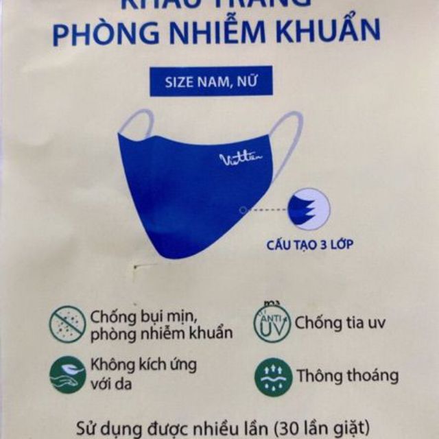 KHẨU TRANG 3 lớp PHÒNG NHIỂM KHUẨN VIỆT TIẾN Set 3cái (MÀU NGẪU NHIÊN)