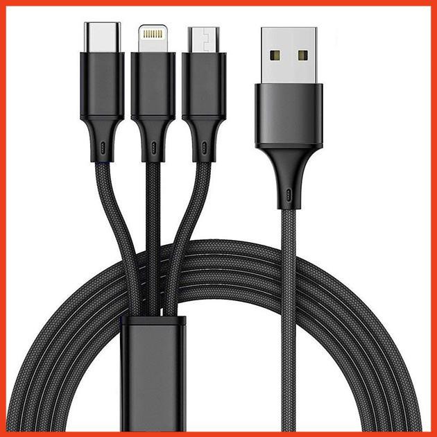 Dây Cáp Sạc Nhanh 3 đầu 3 in 1 - BH Vĩnh Viễn Đầu Nối USB Dây Nylon Bện Dài 1m