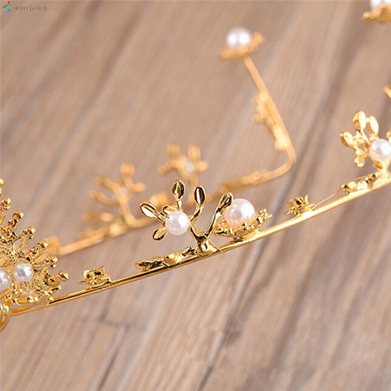 Vintage Bride Crown Women Swan Beads Decor Headdress Shining Princess Wedding Crown