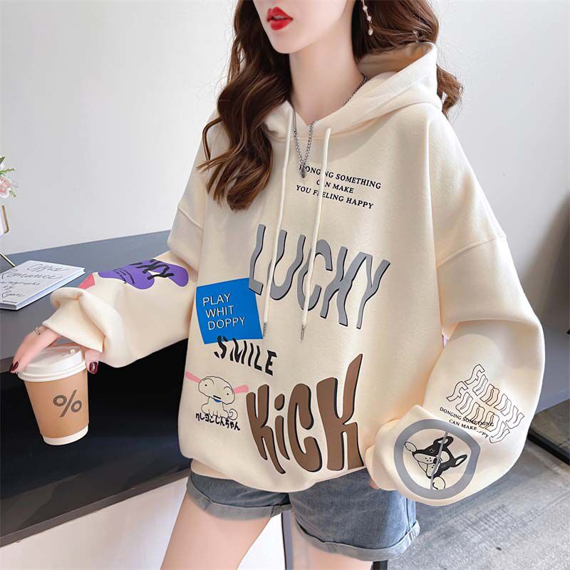 ZHELIHANGFEI Áo Hoodie Dáng Rộng In Họa Tiết Hoạt Hình Xinh Xắn Dễ Phối Đồ