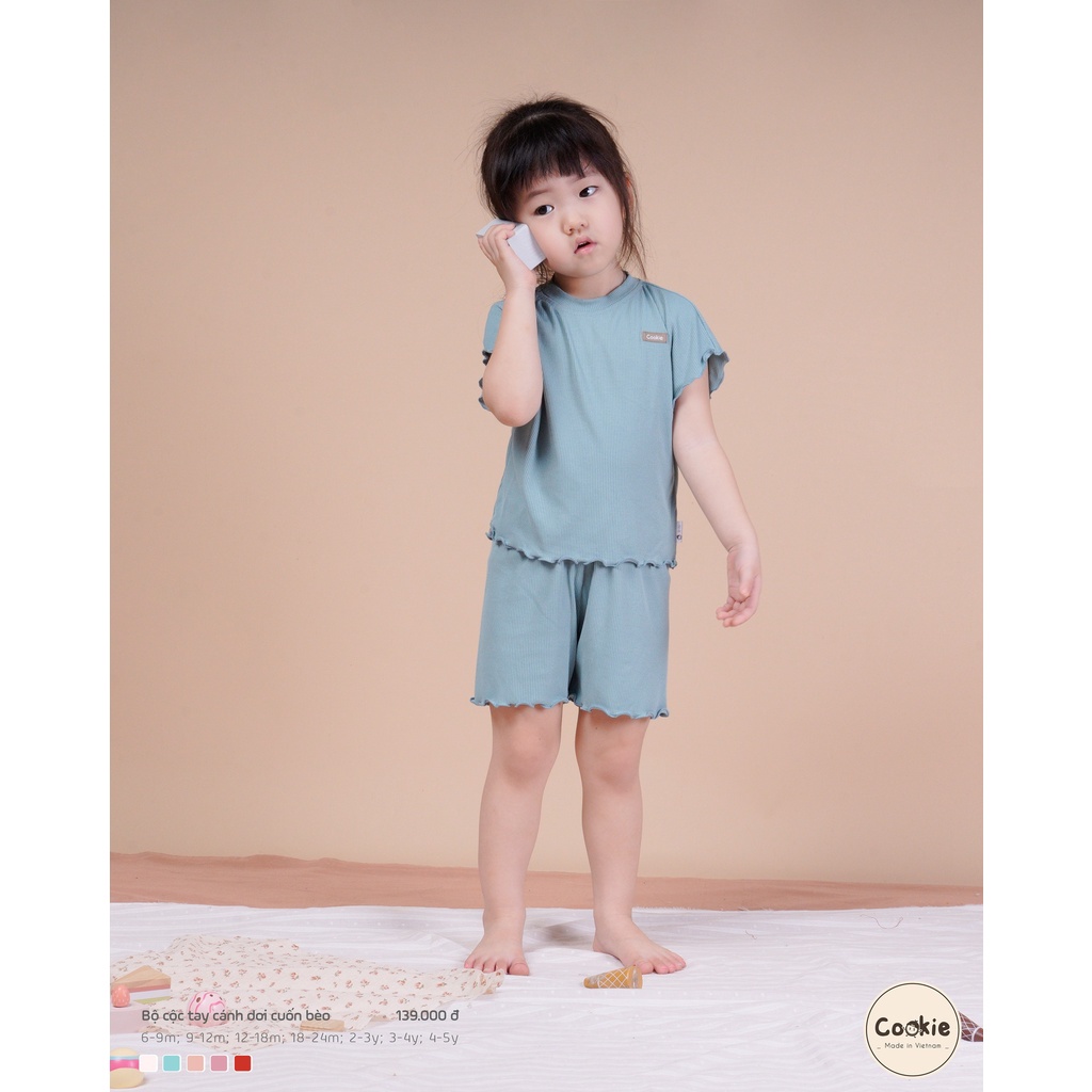 Bộ cộc, áo tay cánh dơi chui đầu, quần 2 mảnh, cuốn bèo Cookie hè 2022