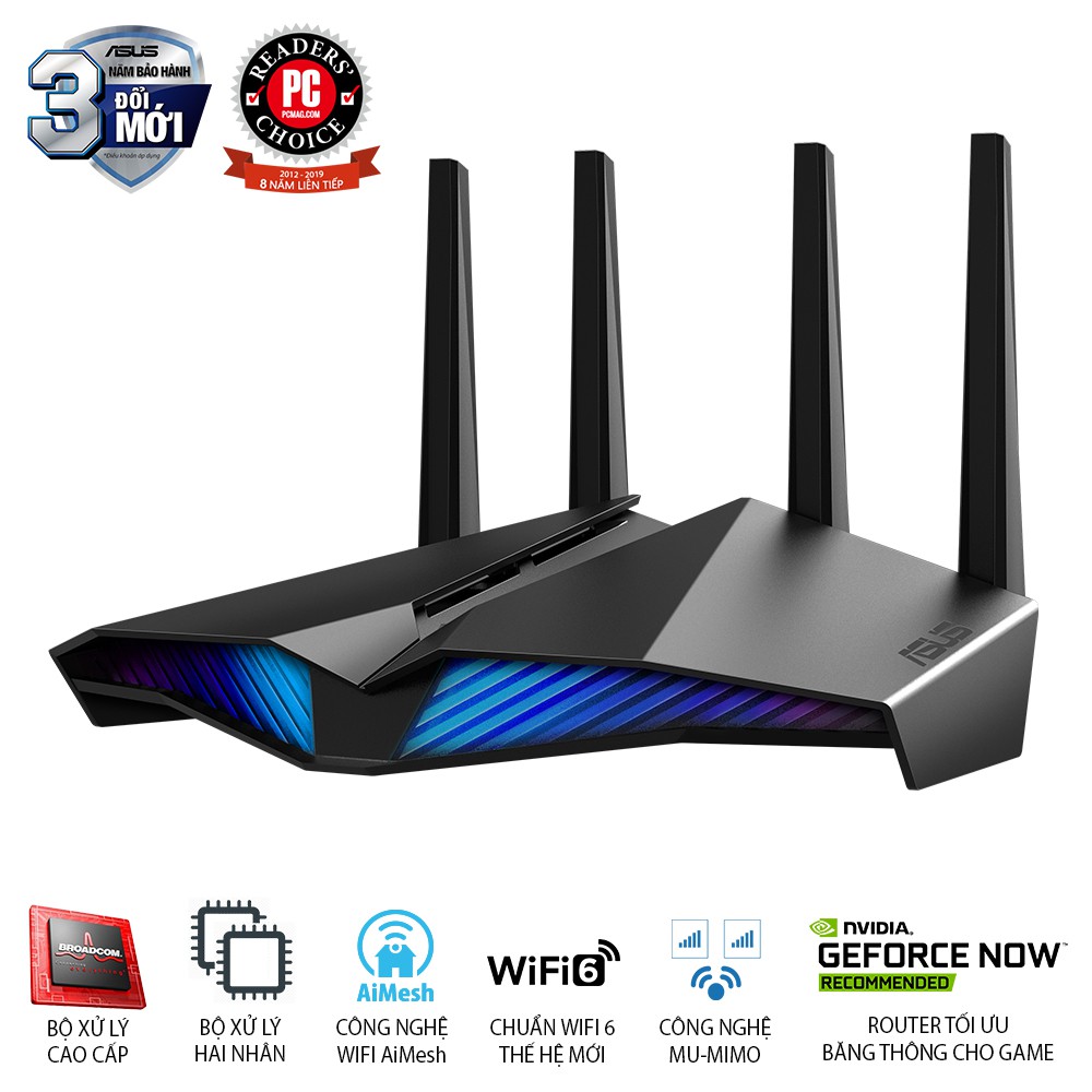 Router Wifi ASUS AURA RGB RT-AX82U Hai Băng Tần, Chuẩn AX5400 (Chuyên Cho Game Di Động)- Hàng Chính Hãng