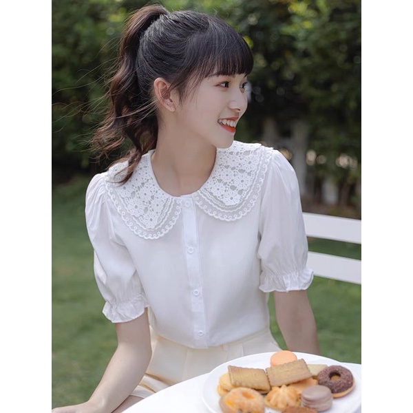 ÁO SOMI TRẮNG CỔ REN 2 TẦNG