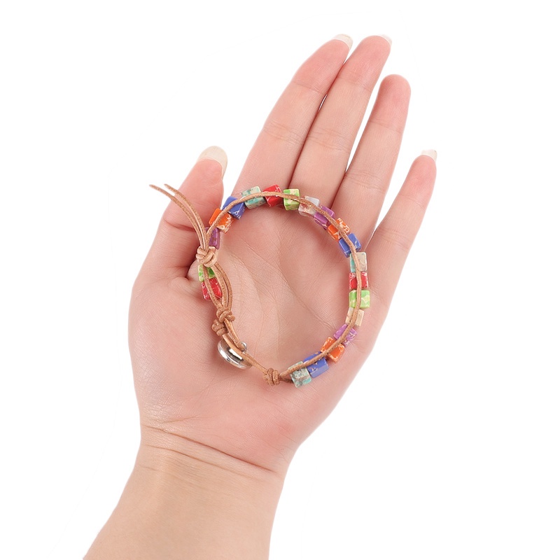 1 Vòng Tay Bện Dây Da Đính Đá Nhiều Màu Phong Cách Bohemian Vintage Cho Nữ