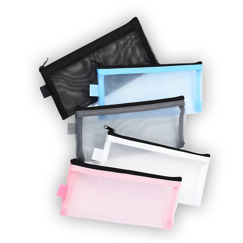 Bóp Viết Vải Lưới Nylon Trong Suốt Khóa Kéo Phong Cách Hàn Quốc