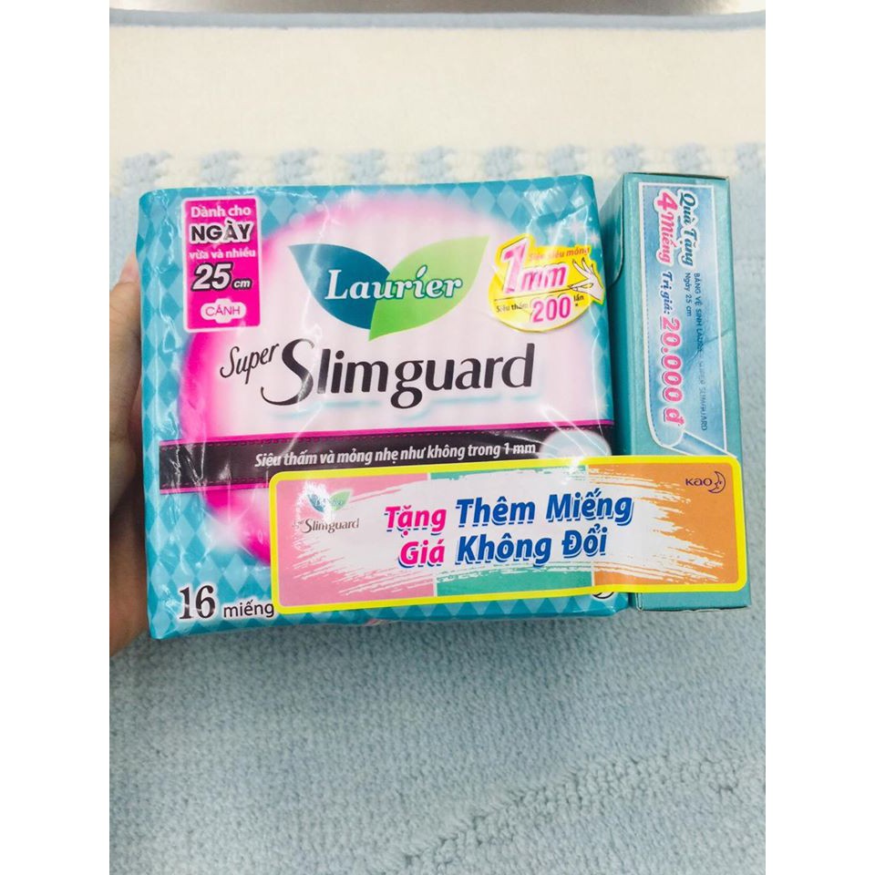 (KO QUÀ) Băng vệ sinh Laurier Super Slimguard Siêu Mỏng Bảo Vệ 25cm (16 miếng)