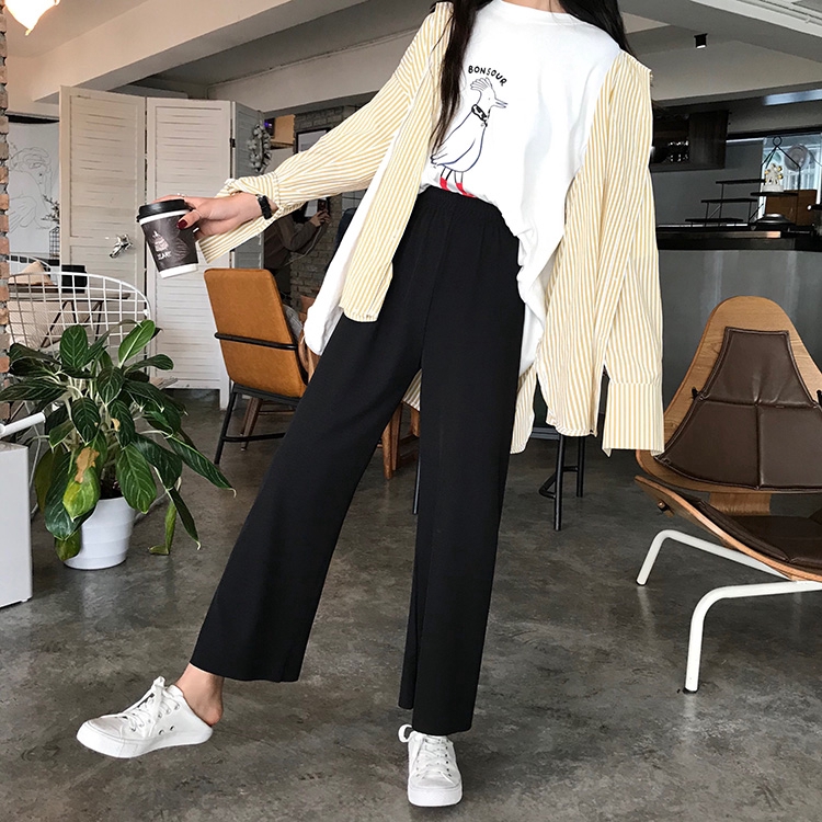 SUXI Quần dài ống suông rộng lưng cao phong cách Hàn Quốc