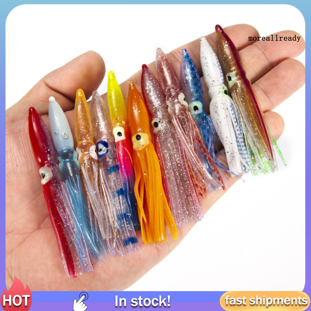 Set 10 Mồi Câu Cá Giả Hình Con Mực Mềm 8cm Nhiều Màu
