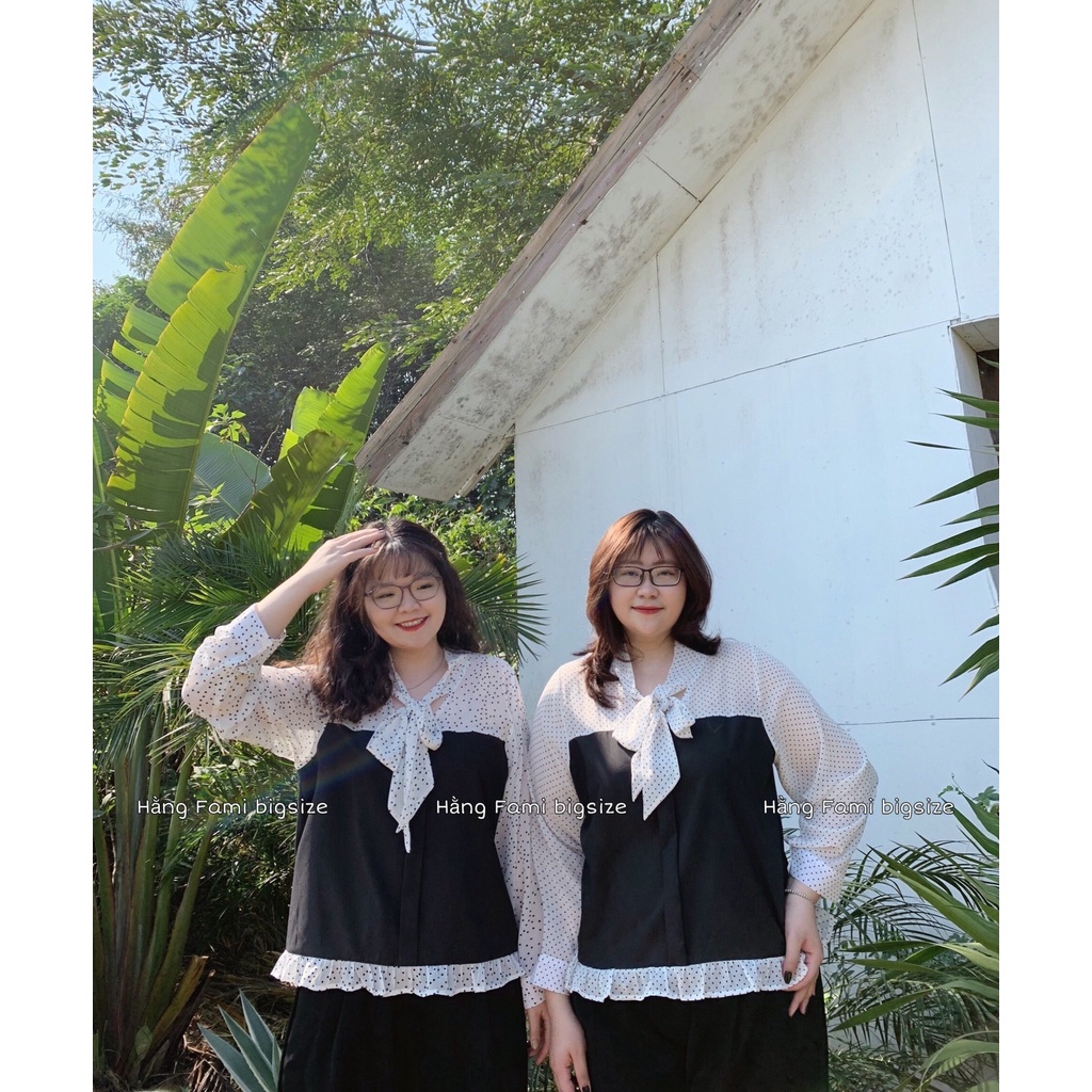 Áo chấm bi cổ nơ bigsize (A392) Hằng Fami Bigsize