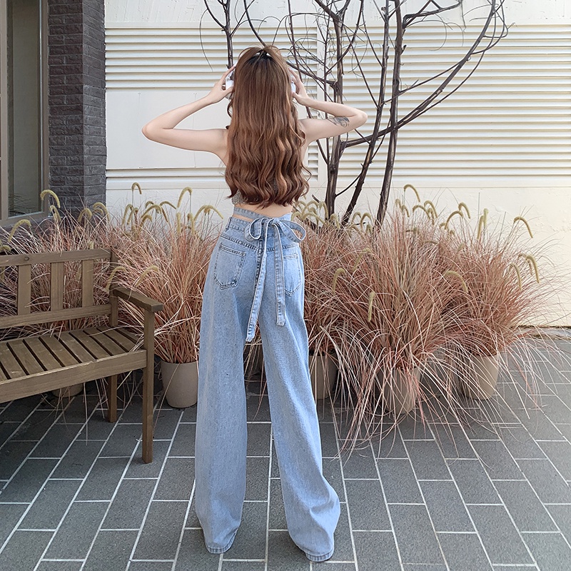 【ZHELIHANGFEI】Quần Jean Ống Rộng Lưng Cao Cá Tính Trẻ Trung