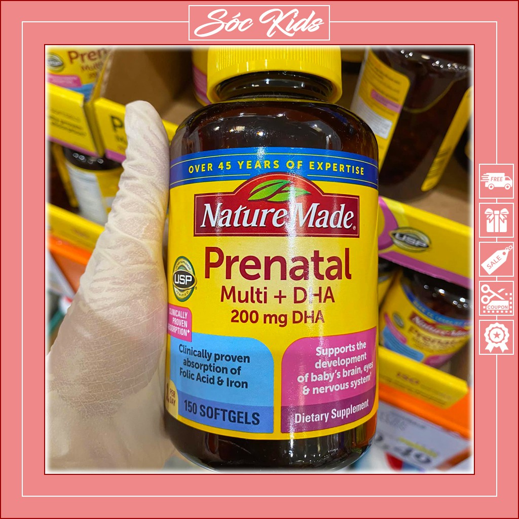 Vitamin Bầu Prenatal Multi DHA Mẹ Khoẻ Bé Thông Minh - CHUẨN USA | DATE 2023 | MẪU MỚI | 150 VIÊN | SÓC KIDS