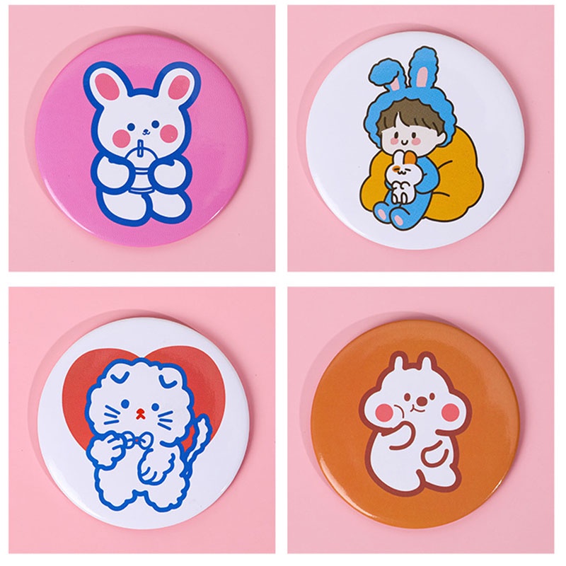 Gương trang điểm hình tròn mini họa tiết hiat dễ thương