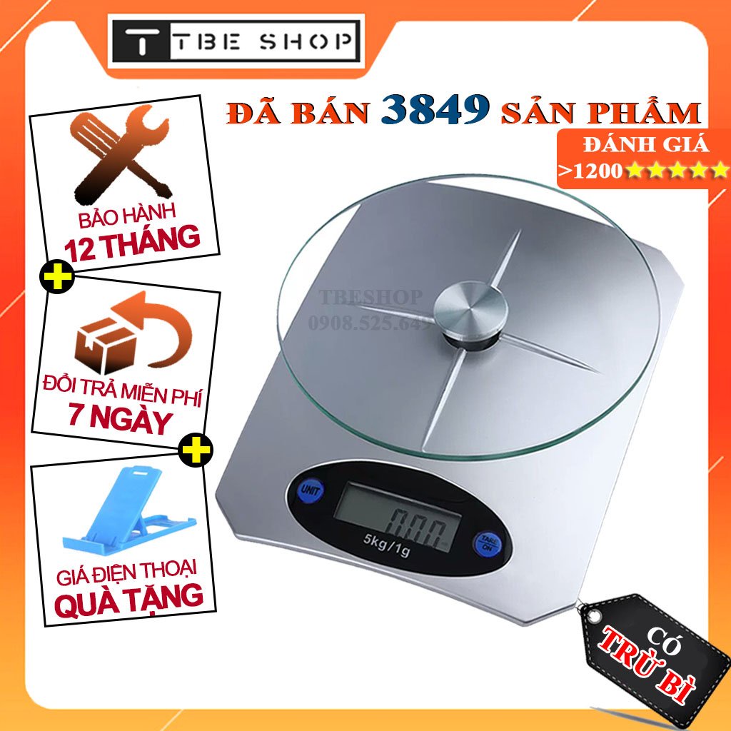 [Bảo Hành 1 Năm] Cân Điện Tử Nhà Bếp Mini Mặt Kính Cường Lực 5kg TBE SHOP