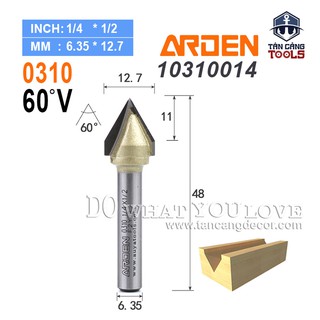 Mũi Router Arden Đánh Rãnh V 60 Độ 12.7 mm Cốt 6.35 mm