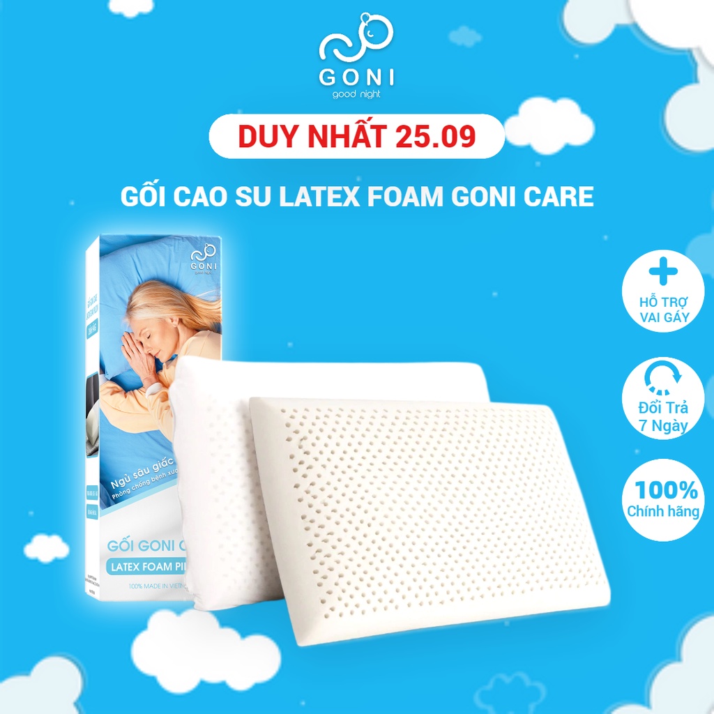 Gối Cao Su Latex Foam Goni Care 40x60cm Đàn Hồi Cao, Kháng Khuẩn, Thoáng Khí, Chống Đau Vai Gáy