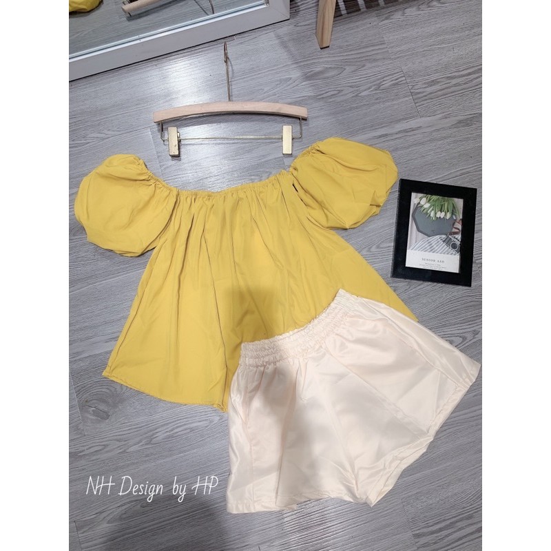 SET ÁO TRỄ VAI VÀNG CỐM MIX QUẦN SOOC TACTA