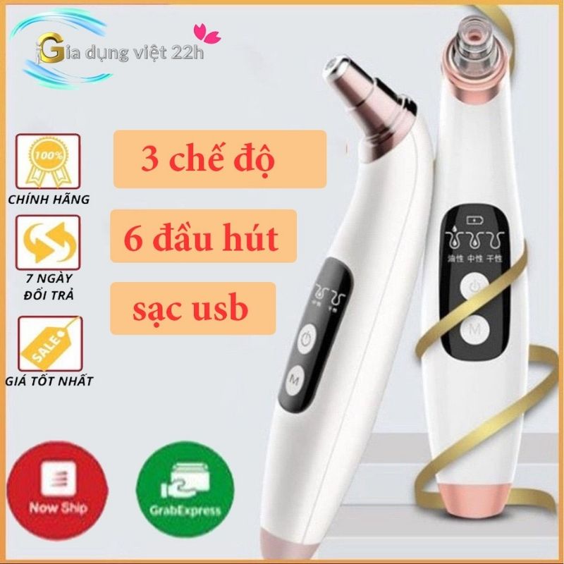 Máy hút mụn, máy hút mụn đầu đen, cám bọc cầm tay mini sạc pin cao cấp Blackhead 3 chế độ 6 đầu hút