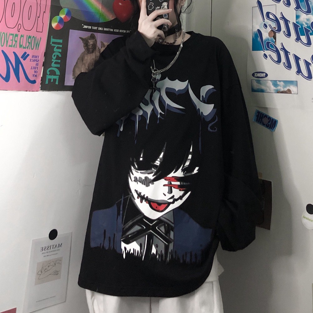 Áo thun tay dài Anime form rộng NEKO.SG, Áo thun Streetwear SWT11 NoBrandCotton