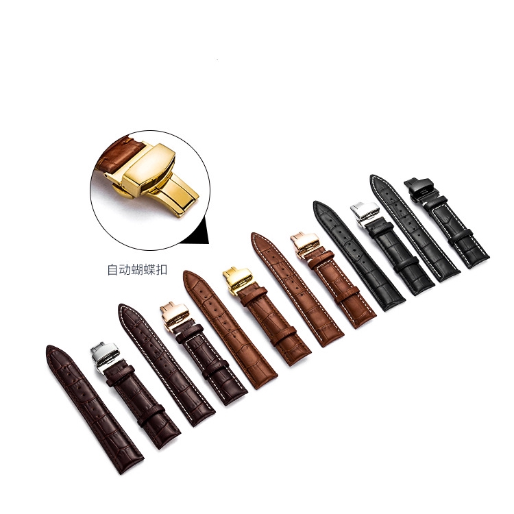 Dây đeo đồng hồ thay thế bằng da thật có khóa bướm & hộp gỗ cho nam & nữ