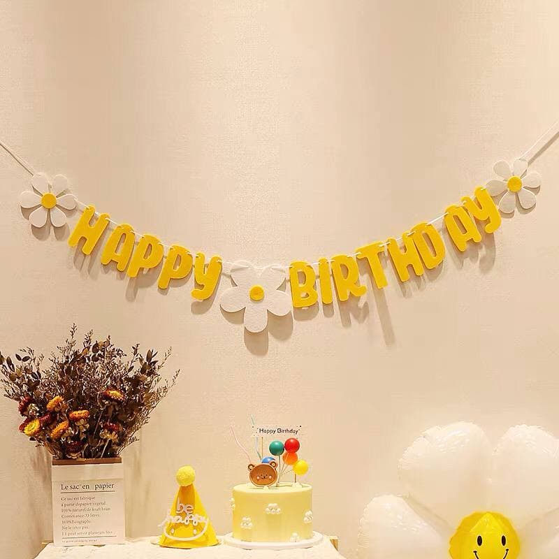 Dây chữ happy birthday hình hoa cúc trang trí sinh nhật phong cách Hàn Quốc