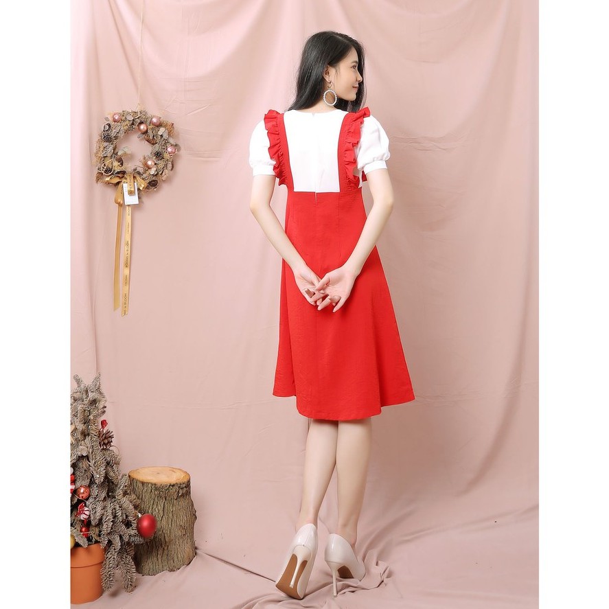 Đầm nữ phối trắng thiết kế 2 bên bèo ngắn tay TK FASHION DK921