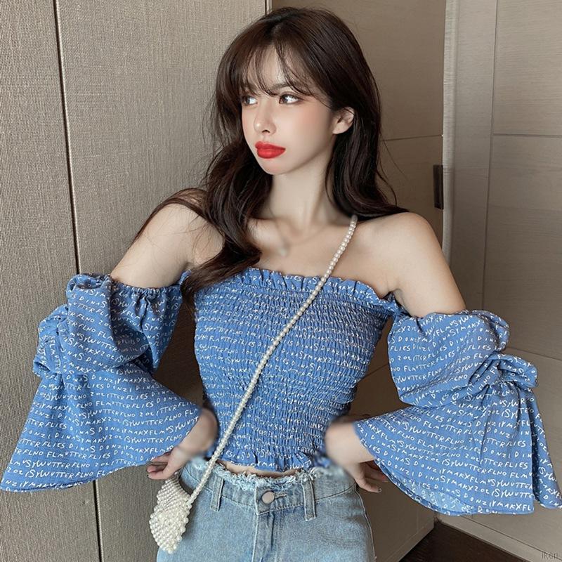 Áo Croptop Trễ Vai In Chữ Gợi Cảm Cho Nữ