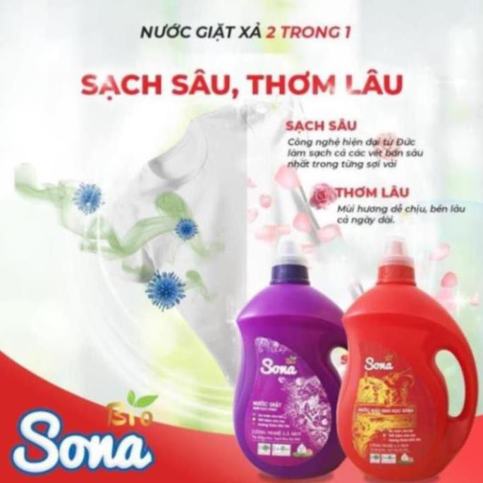 Nước giặt xả 2 trong 1 SONA 3,2kg Comfort hương anh đào đậm đặc dễ hoà tan thơm lâu nước giặt NGHIỆN NHÀ