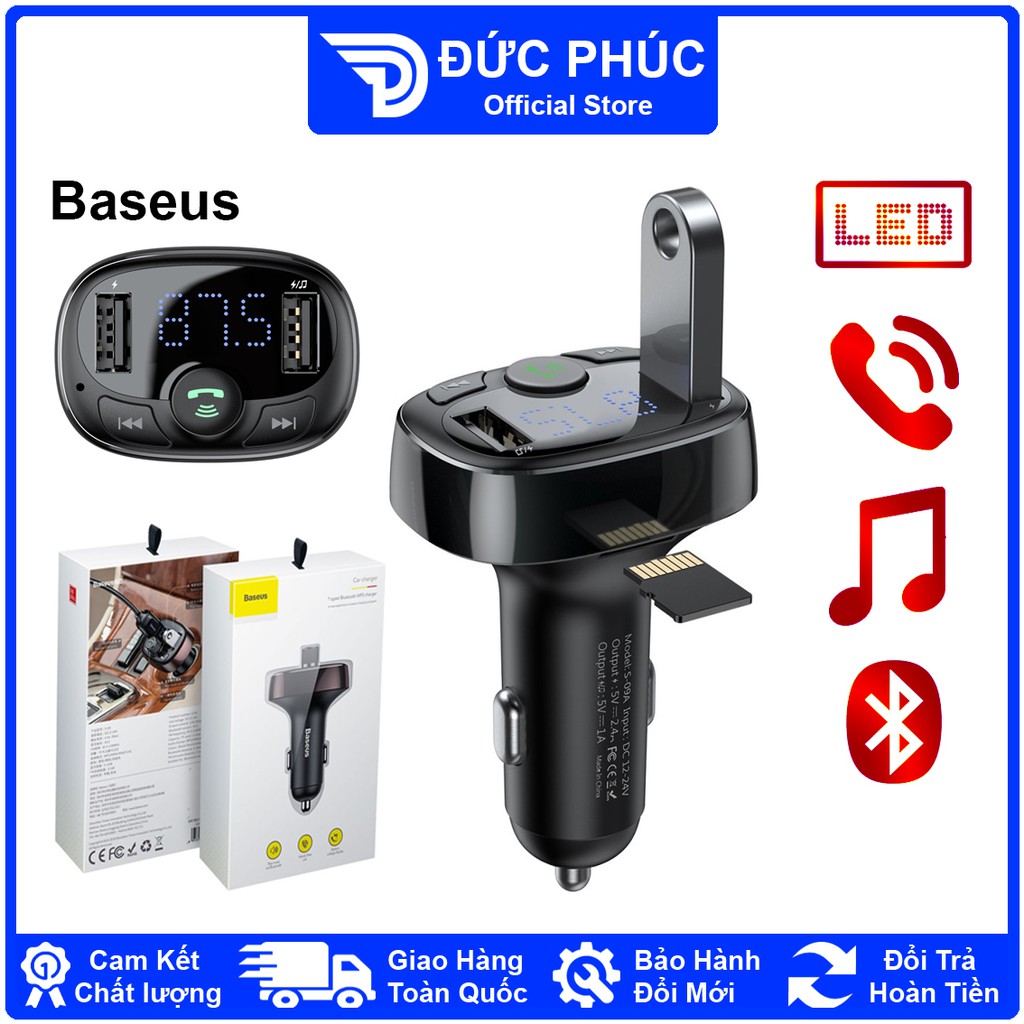THIẾT BỊ SẠC TRÊN XE HƠI Baseus S09A T-Typed Wireless MP3 Car Charger, hỗ trợ nghe nhạc và đàm thoại – Chính Hãng