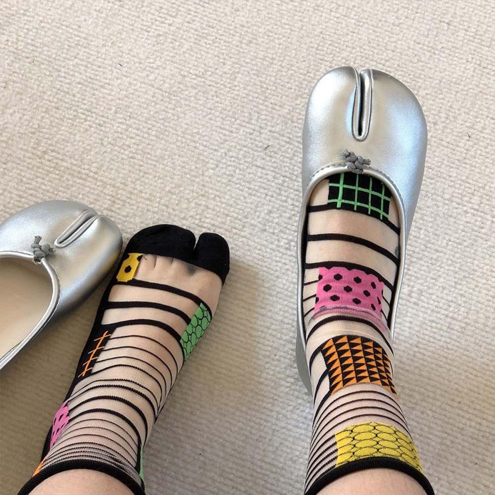 Đôi Vớ Hở Ngón Co Giãn Họa Tiết Kẻ Sọc Phong Cách Harajuku Ngọt Ngào