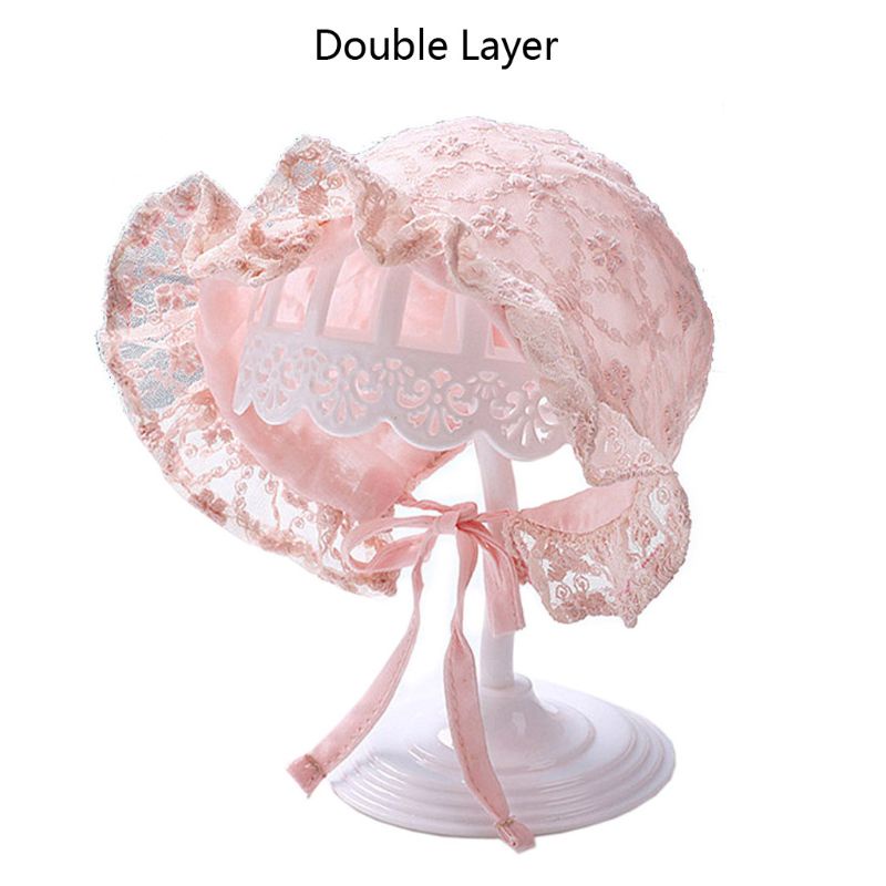 Mũ cotton phối ren hoa thoáng khí dễ thương làm phụ kiện chụp ảnh cho bé sơ sinh
