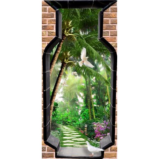 Tranh dán tường HD Cảnh đẹp thiên nhiên hình ô tường bình hoa độc đáo HUD0161 KT 55 x 120 cm