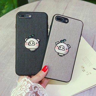 Ốp TPU thêu hình heo cho điện thoại Iphone 6 S Plus 7 8 Plus X S XR Max