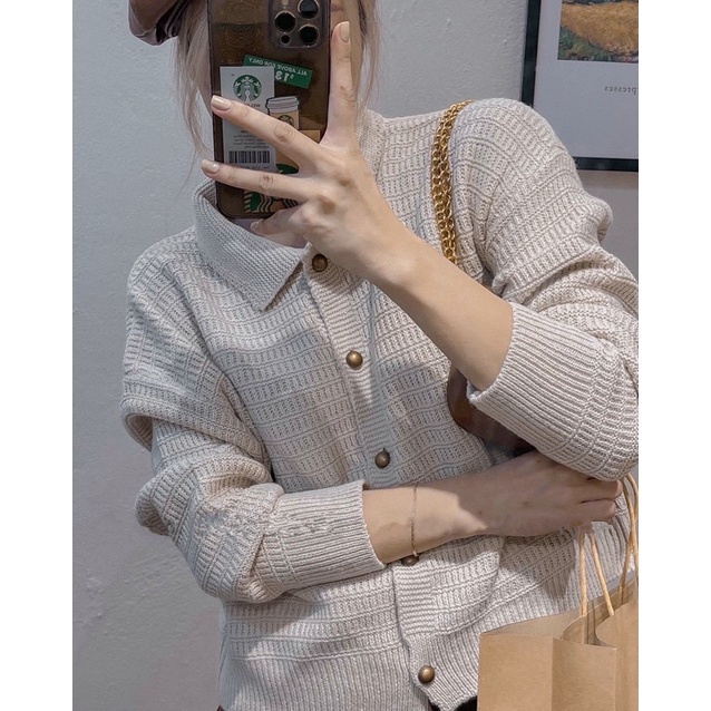 Áo Len Cổ Bẻ Dài Tay, Phom Suông Màu Vintage | BigBuy360 - bigbuy360.vn