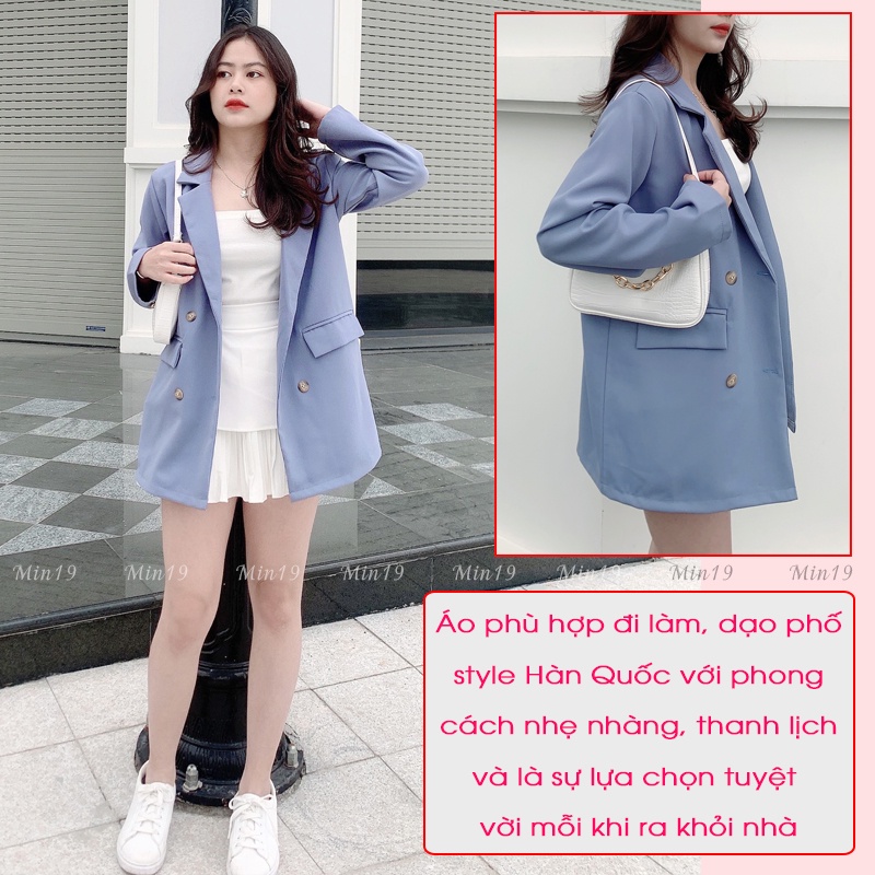 Áo vest nữ blazer công sở Hàn Quốc bigsize 1 lớp form rộng dáng dài tay dài cao cấp màu đen xanh be thời trang