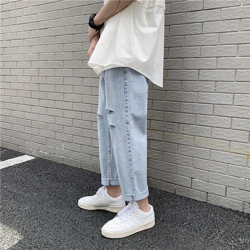 Summer Port WindBreaker Sion jeans ins super-fire loose straight tide brand Japanese line drop feeling wide-legged dad pants 1.